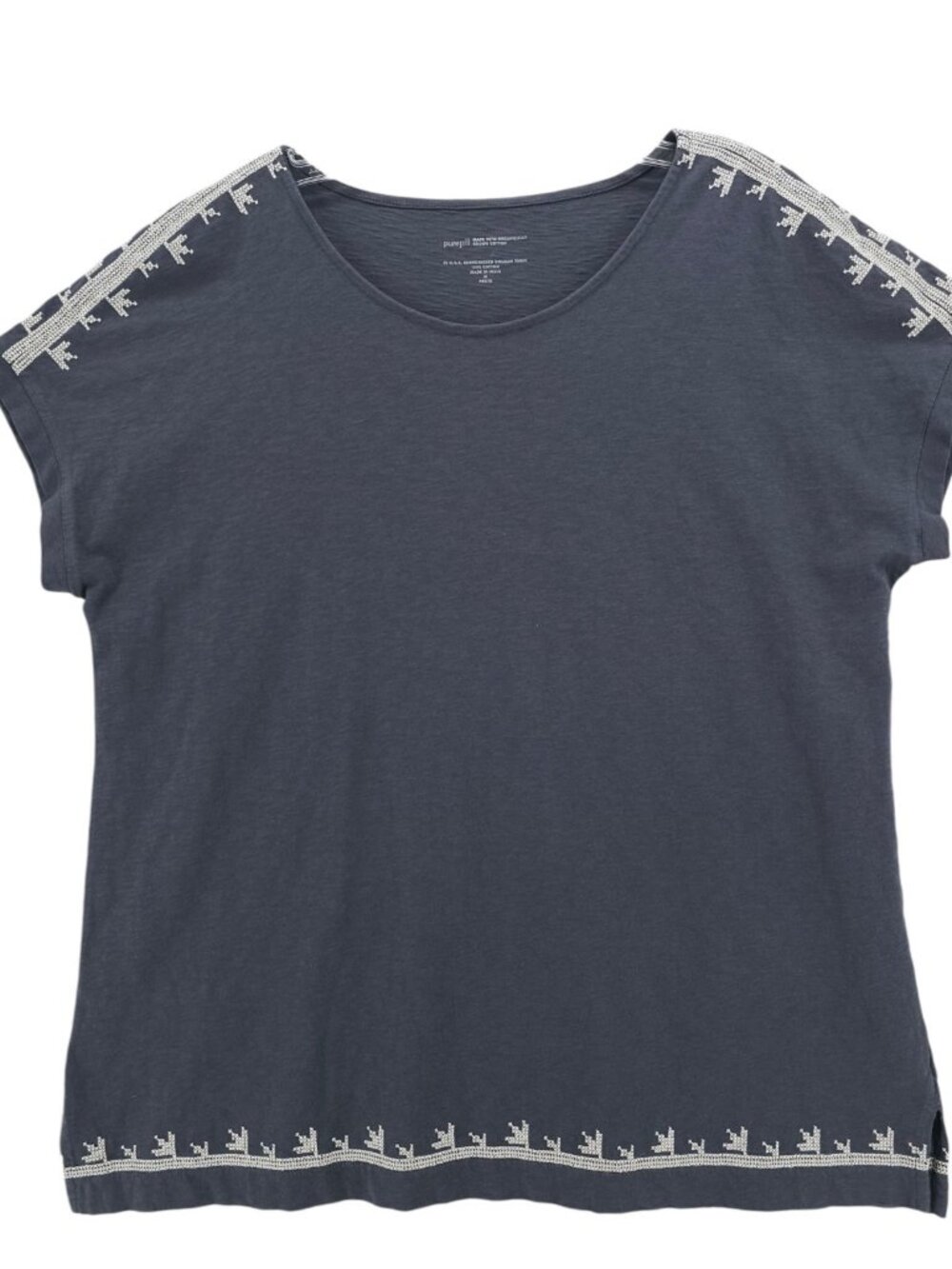 J. JILL Purejill Embroidered Dolman Tunic Top Gray Organic Cotton PETITE MEDIUM